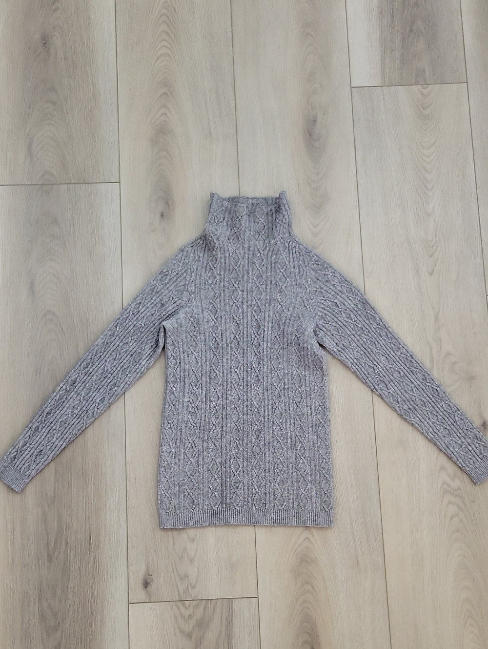 Stefanel Light Gray Cable Turtleneck Sweater
